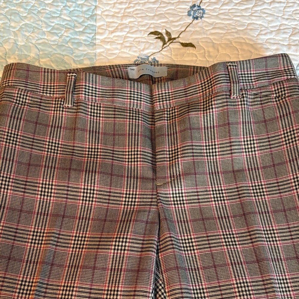 GAP Women’s Slim Cropped Plaid Pants -Brown, Tan & Pink Size 6 Stretch - Picture 5 of 10